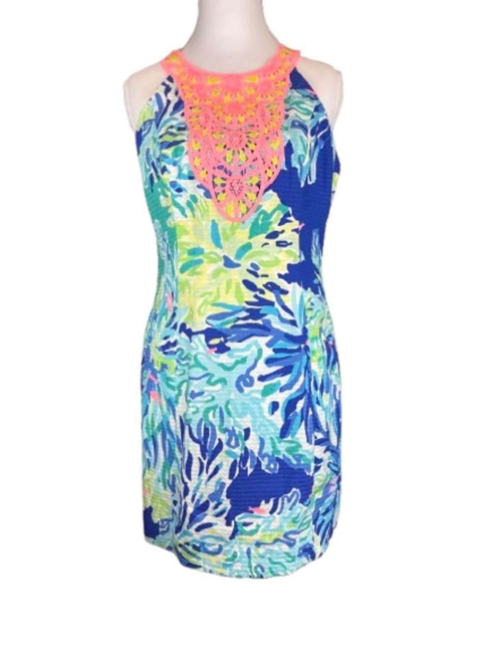 Lilly Pulitzer Pearl Shift Dress Size 2 Blue Wade Lace Neck Sleeveless NEW